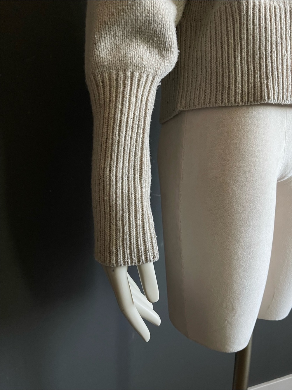 JOSEPH Cream 100% Merino Wool Tweed Knit Balloon Sleeve Crewneck Sweater Size M - Picture 3 of 10
